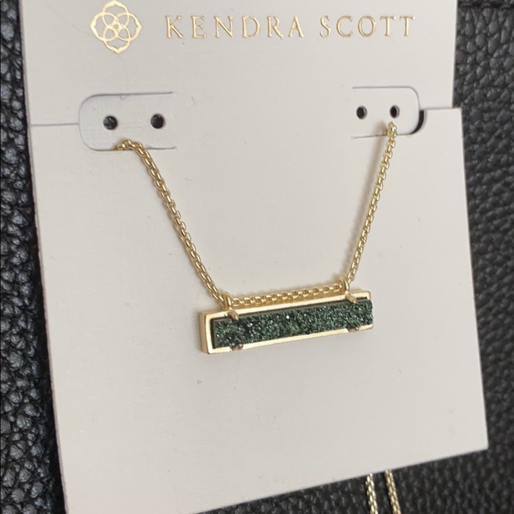 Kendra Scott gold Bar necklace Leanor green drusy